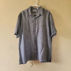 Cubavera Mens 100% Linen Gray Shirt Size XL Casual Button Up Short Sleeve Pocket